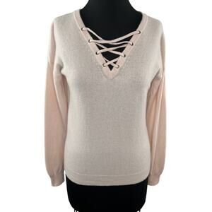 Christopher Fischer Pink Long Sleeve 100% Cashmere Lace Up V-Neck Sweater Size S
